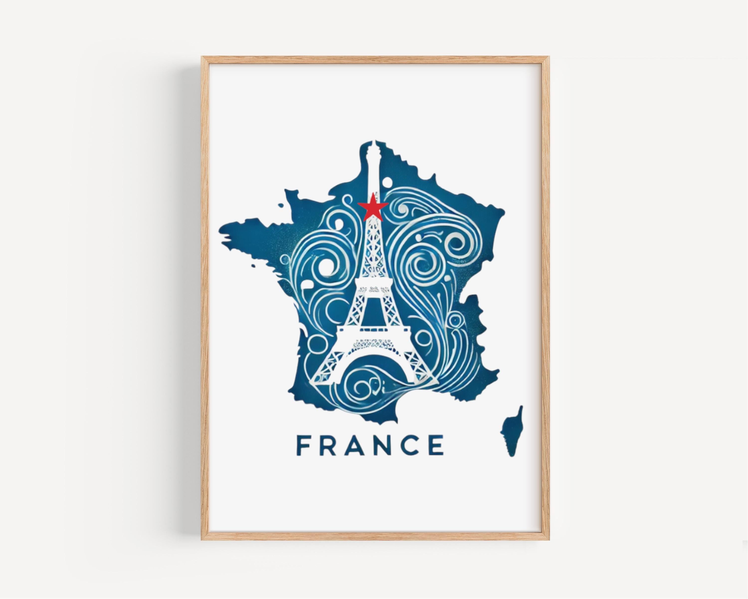 France Eiffel Tower Wall Art Print, Travel Home Decor, France Gift, College Wall Artwork, Housewarming Decoration, Paris Illustration