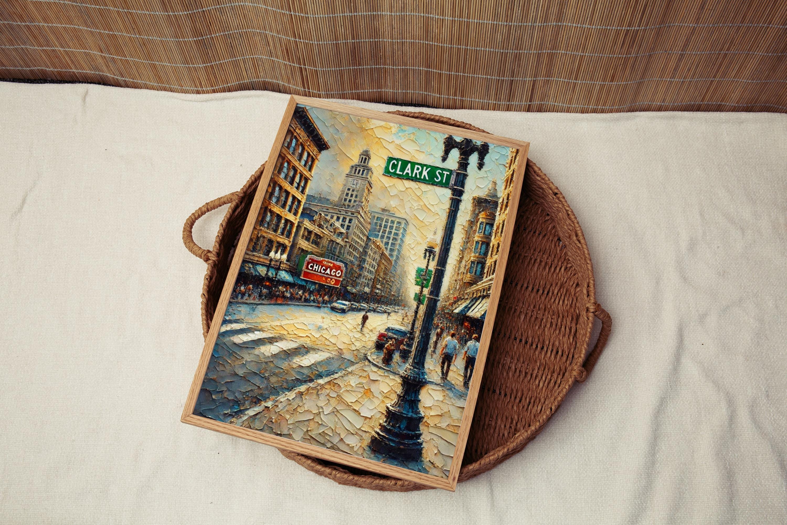 Chicago Clark St Wall Art Print - Illinois Travel Poster, Chicago Gift & Home Decor, Housewarming Artwork, Modern Cityscape Illustration