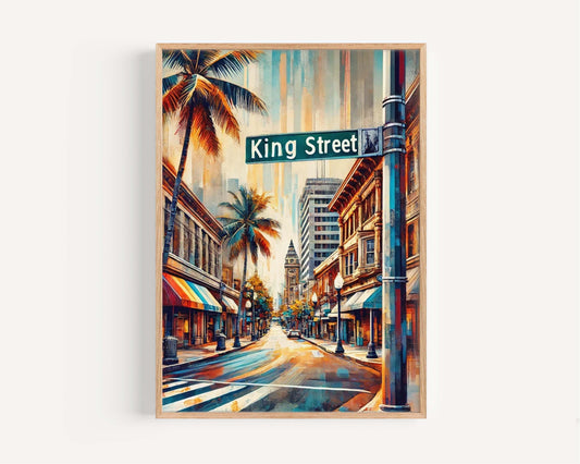 King St Print - Oahu Wall Art Honolulu Travel Poster, Hawaii Artwork, Housewarming Gift, King Street Map Decor