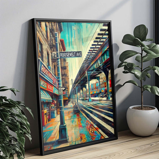 Roosevelt Ave Print - Queens Travel Poster, New York Wall Art, Housewarming Gift, NYC Map Decor, Roosevelt Avenue Artwork, Queens Gift Idea