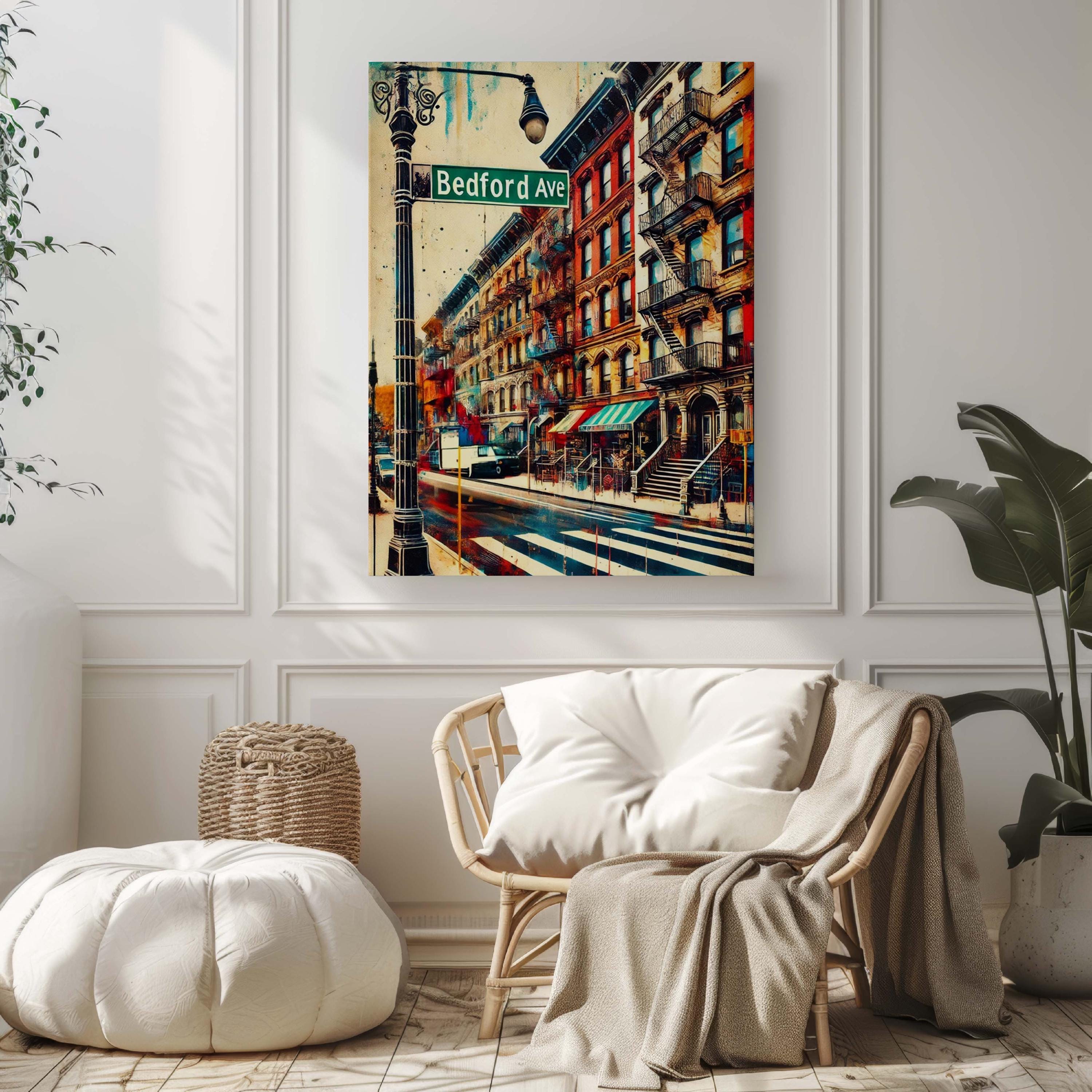 Bedford Ave Print - Brooklyn Wall Art, NYC Travel Poster, New York City Decor, Housewarming Gift, Brooklyn Gift, Modern Urban Art