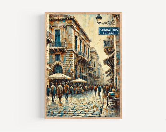 Sokratous Street Wall Art, Greece Travel Poster, Mediterranean Home Decor, Europe City Scene, Personalized Gift, Greece Souvenir