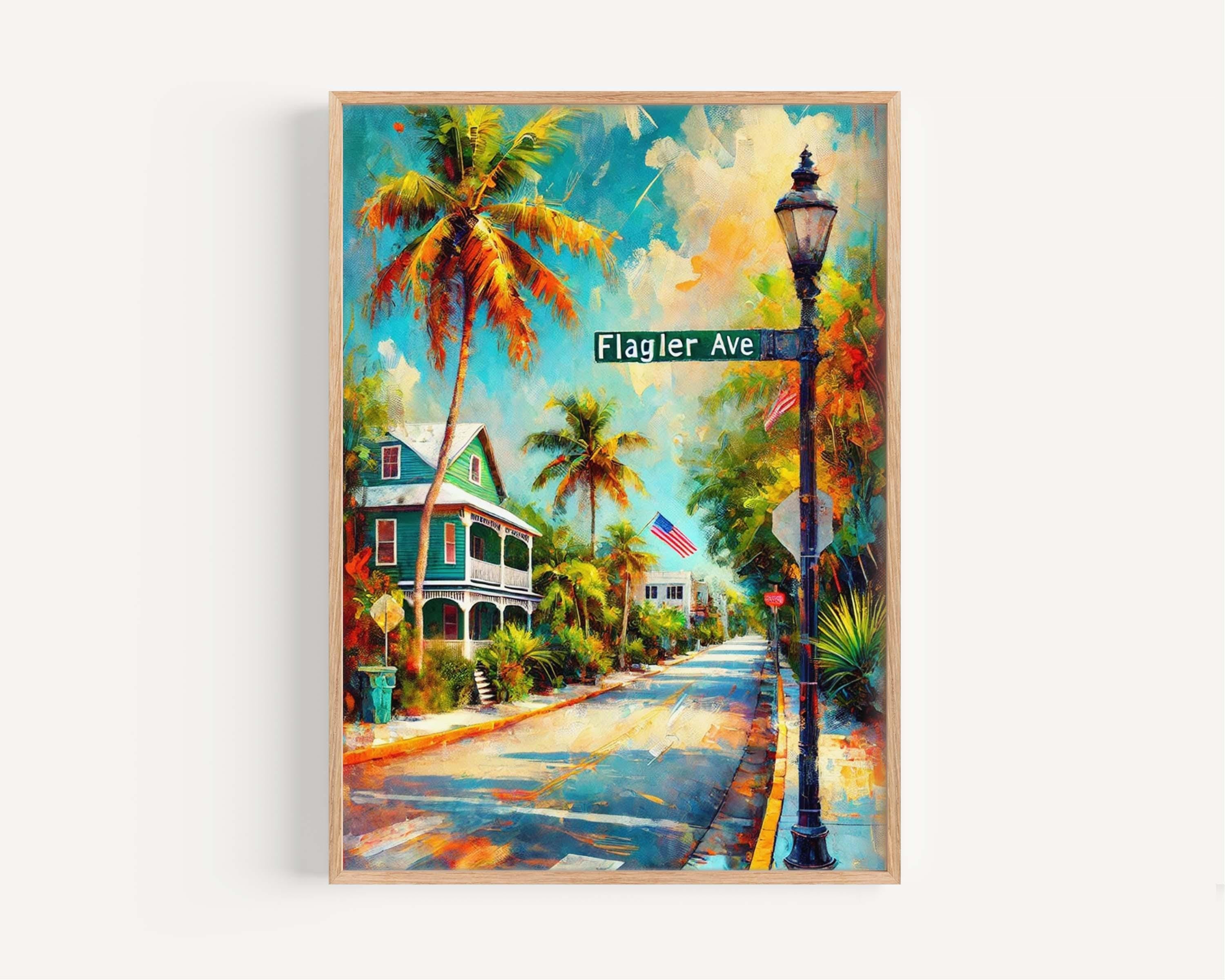 Flagler Ave Vintage Print - Key West, Florida, USA