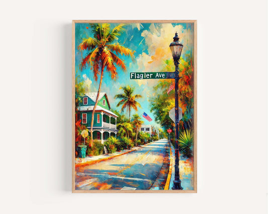 Flagler Ave Print - Key West Wall Art, Florida Travel Poster, Coastal Home Decor, Housewarming & Florida Gift, Vintage Style FL Art