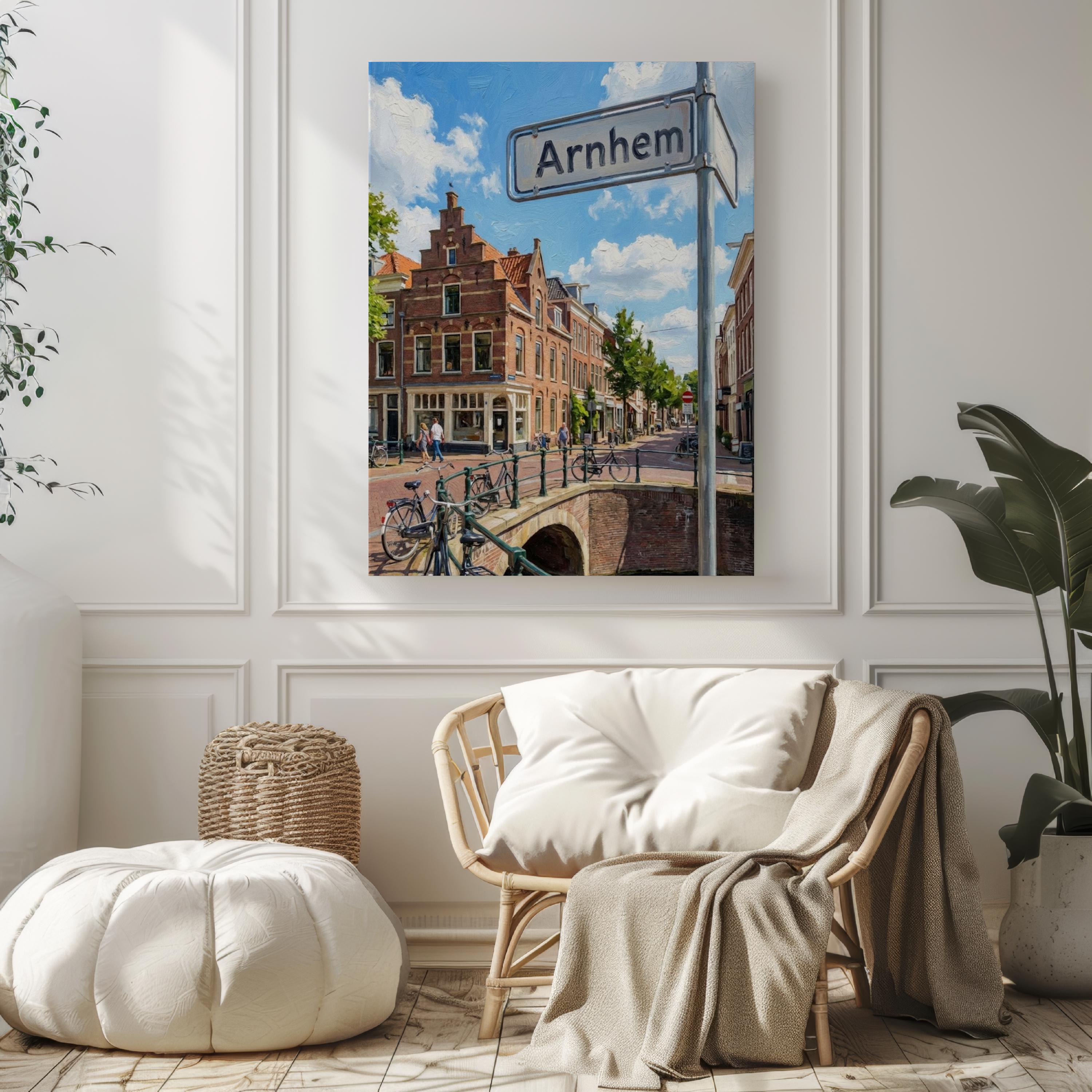 Arnhem Street Sign Wall Art Print: Historic Dutch City Travel Poster
