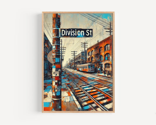 Portland Division St Wall Art - Travel Print & Poster, Portland Gift, Oregon Housewarming Decor, Division Street Map Illustration