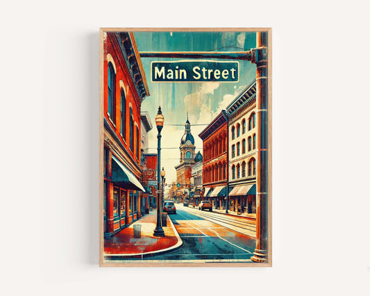 Main St Print Lancaster Artwork | Travel Poster Wall Art | Pennsylvania Gift & Housewarming Decor