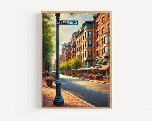 Newbury St Wall Art - Boston Travel Print & Massachusetts Decor, Housewarming Gift, Newbury Street Poster, Boston City Artwork
