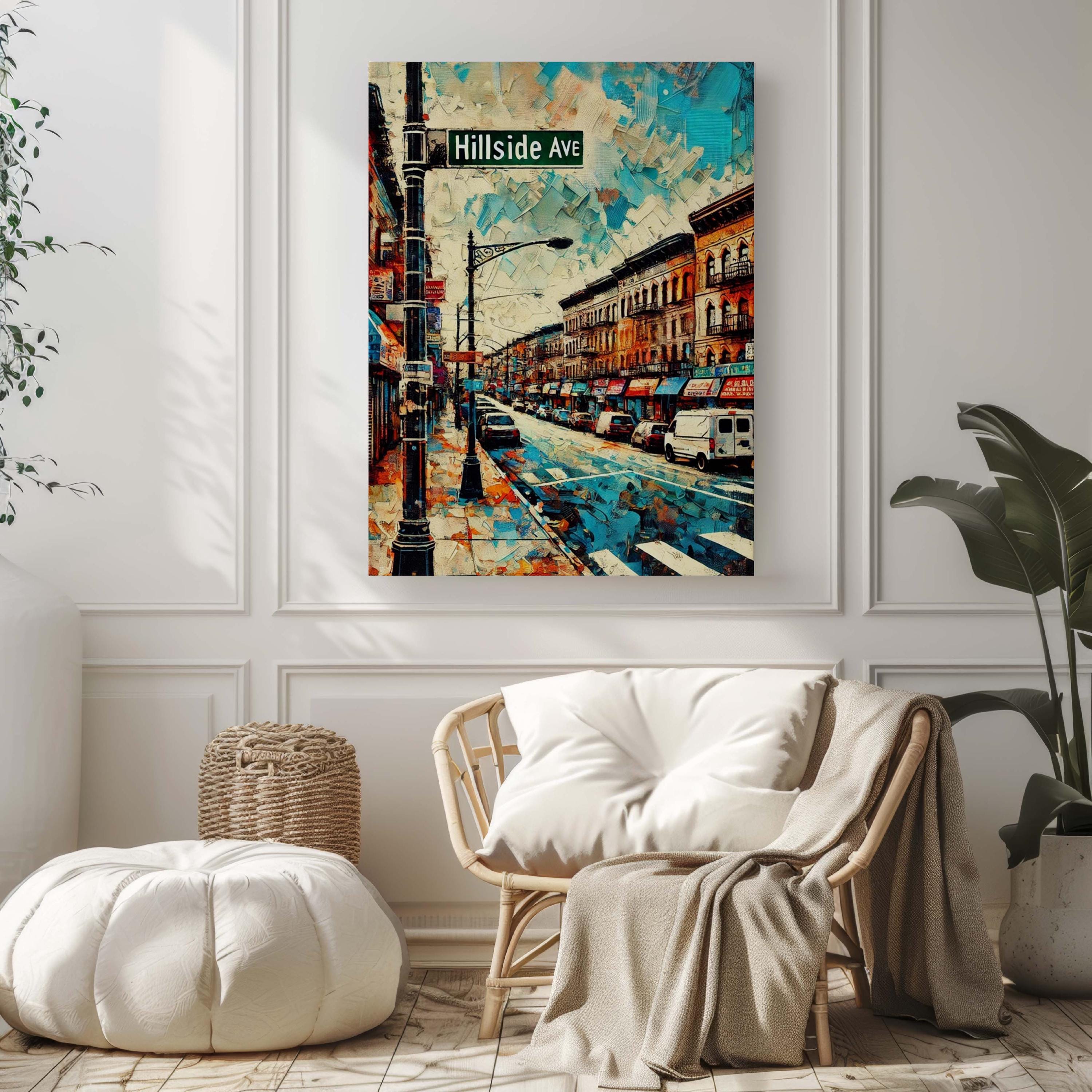 Hillside Ave Print - Queens Artwork Travel Poster, New York Wall Art, Housewarming & Gift Decor for Home
