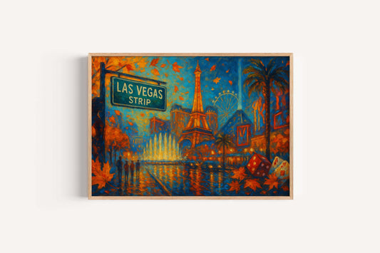 Las Vegas Strip Fall Print – Autumn Cityscape Wall Art, Vegas Boulevard Painting
