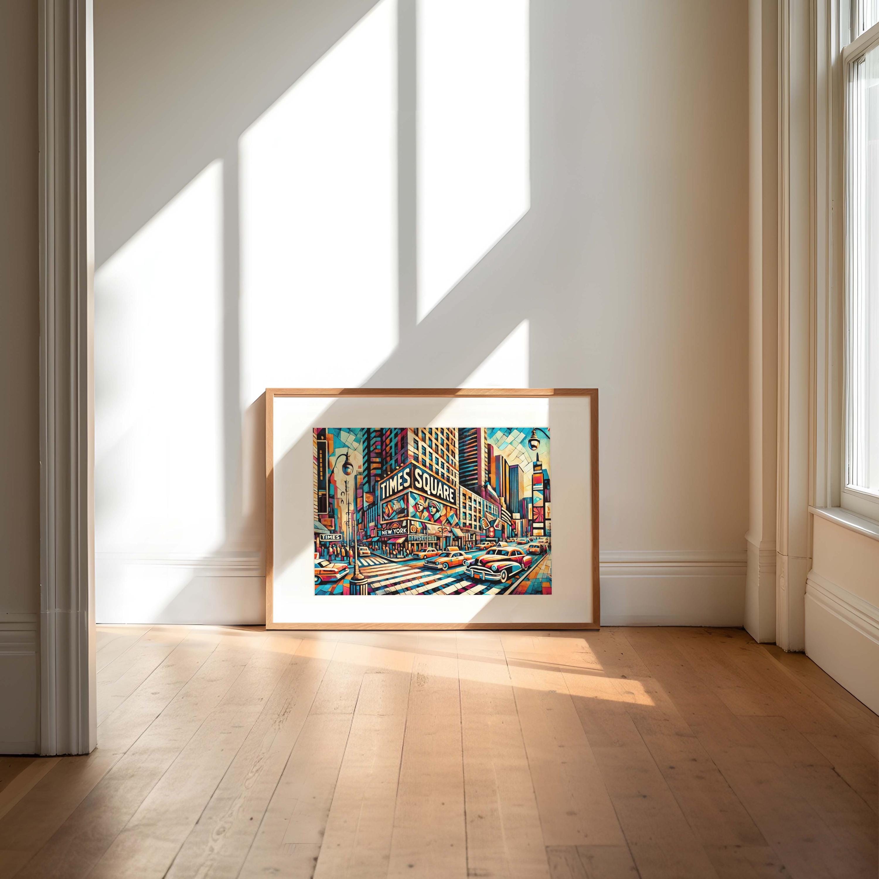 Times Square Wall Art Cubism Print - Manhattan NYC Travel Poster, Modern Urban Decor, Unique Housewarming Gift, Vibrant Cityscape Artwork