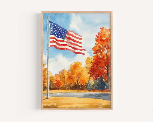 American Flag Wall Art | Patriotic USA Home Decor | United States Poster | Vintage American Flag Print for Living Room & Office