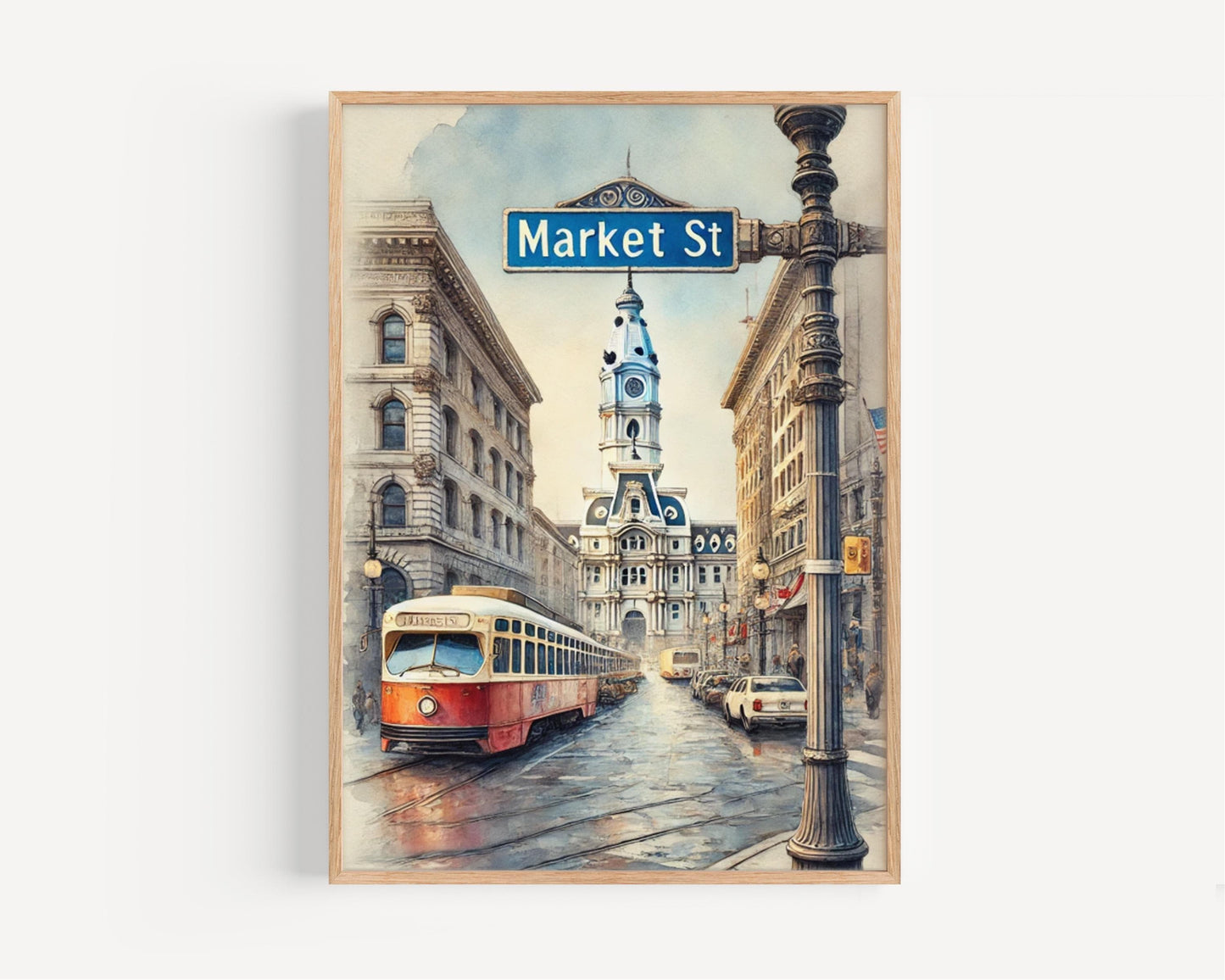Market Street Philadelphia Print, Urban Pennsylvania Cityscape Wall Art