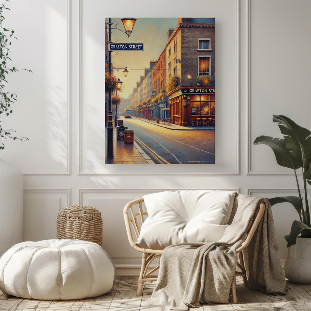 Grafton Street Oil Painting Art Print: Dublin Ireland Street Sign Travel Poster