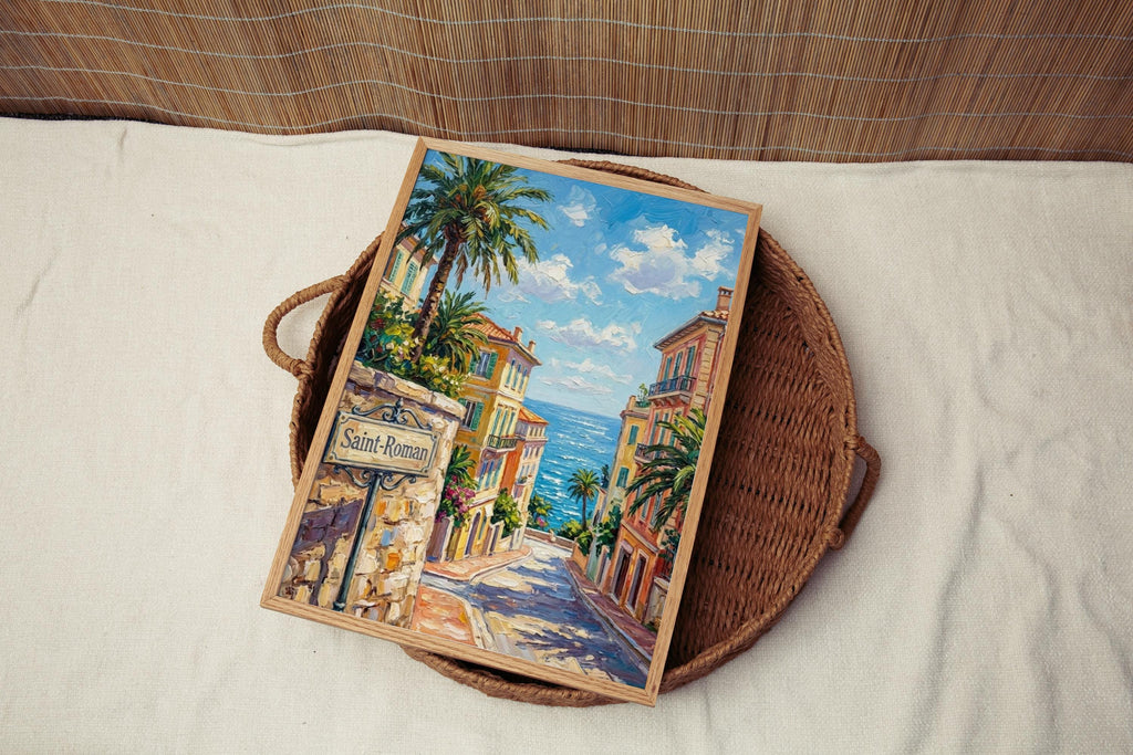 Saint Roman Wall Art Print: Coastal Monaco District Travel Poster