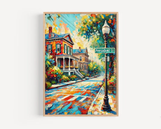 Charleston Wall Art: President St Print, Charleston Gift, South Carolina Travel Poster, Historic Street Map Home Decor