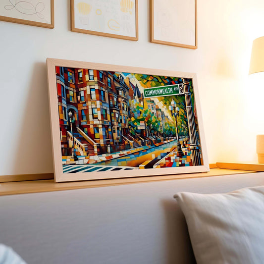 Commonwealth Avenue Wall Art Print - Boston Travel Poster, MA Gift, Housewarming Decor, Boston Cityscape Illustration