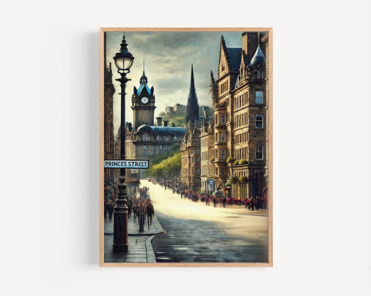 Edinburgh Princes St Wall Art Print - Travel Poster Scotland Gift, Edinburgh Home Decor, Housewarming & Travel Wall Art