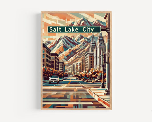 Utah Salt Lake City Wall Art Print, Travel Poster, USA Souvenir & Housewarming Gift, Modern Utah Artwork for Home Decor