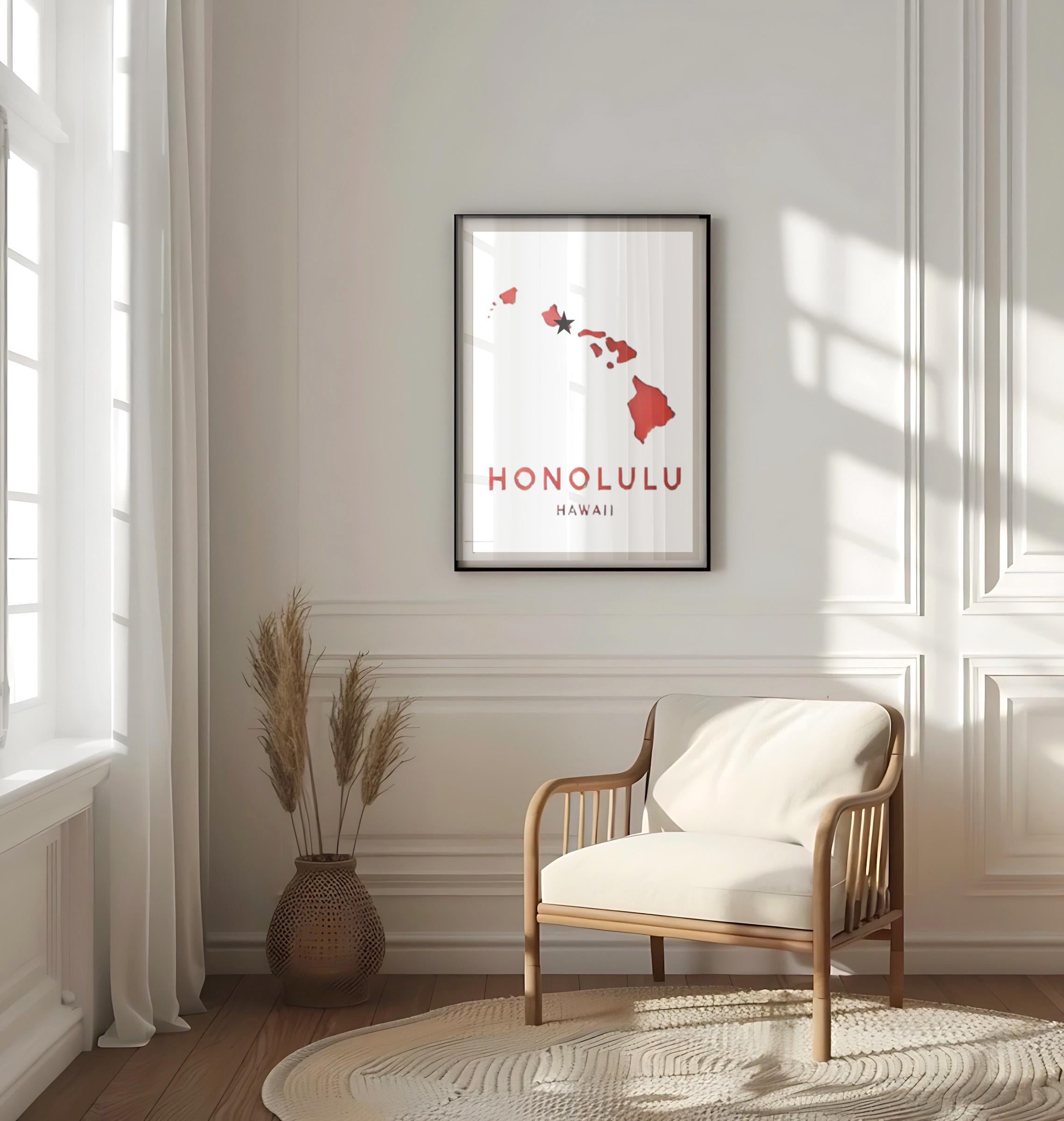 Honolulu Wall Art Print – Hawaii Travel Decor, Island Souvenir, Home & College Gift, Housewarming Present