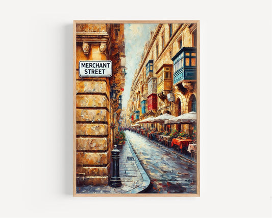 Malta Merchant St Wall Art Print - European Travel Poster, Housewarming Gift, Souvenir Malta Art, Merchant Street Travel Print