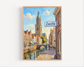 Zwolle Oil Painting Art Print: Netherlands Canal Street Sign Travel Poster