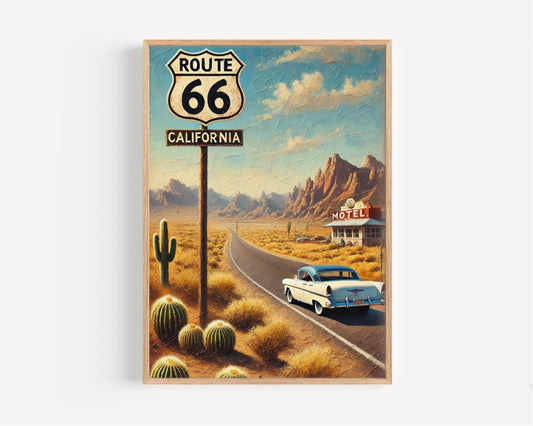 Route 66 Wall Art Print - Vintage California Travel Poster, American Road Trip Gift, Housewarming Souvenir, Retro Road Sign Decor