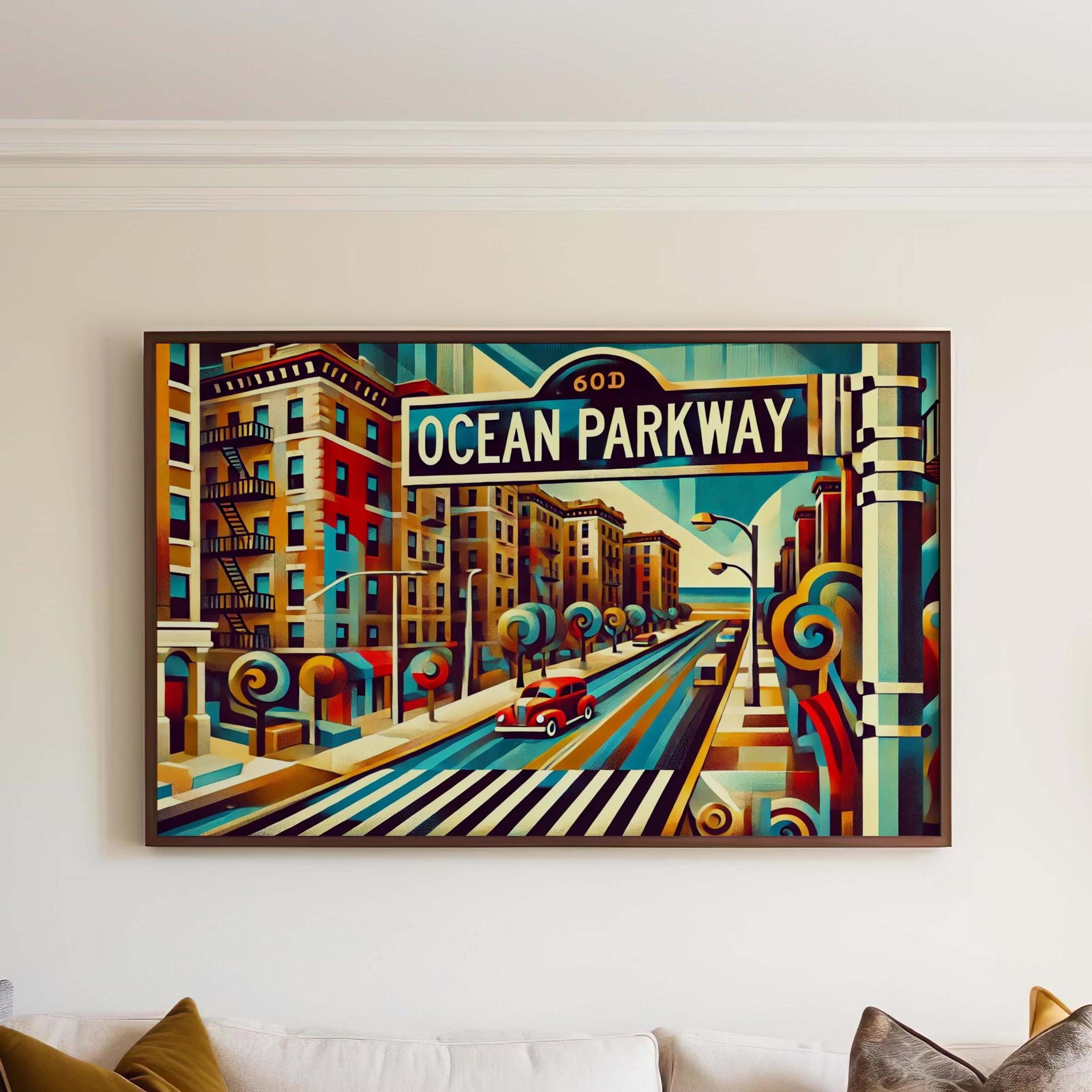 Brooklyn Art Ocean Parkway Wall Art – NYC Travel Print, Brooklyn Poster, New York City Gift & Housewarming Decor