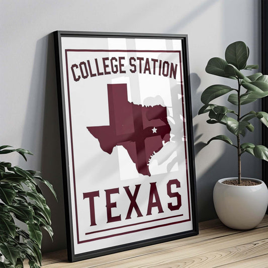 College Station Wall Art Texas Print Travel Home Decor Texas Gift Housewarming College Wall Decor TX Map