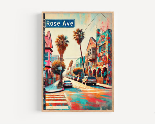 Venice Wall Art Rose Ave Print - California Travel Poster, Venice Gift & Housewarming Decor