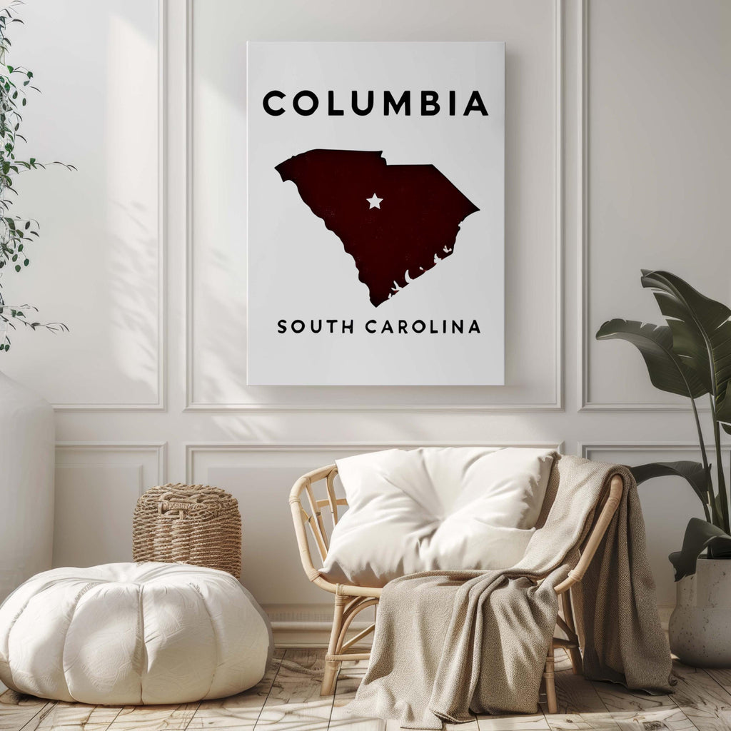 Columbia Print South Carolina Wall Art Map Travel Decor Housewarming Gift College Dorm Room Decoration