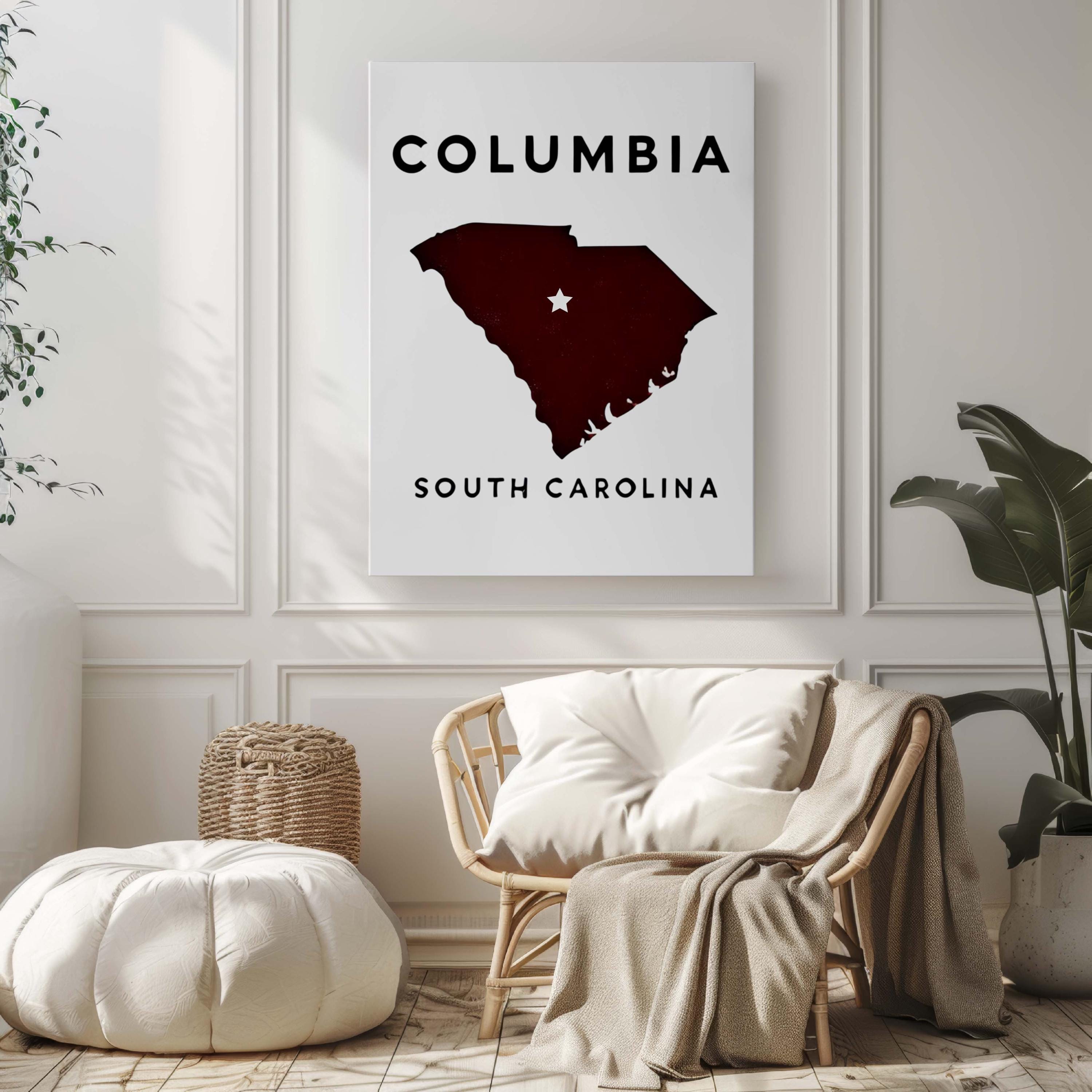 Columbia Print South Carolina Wall Art Map Travel Decor Housewarming Gift College Dorm Room Decoration
