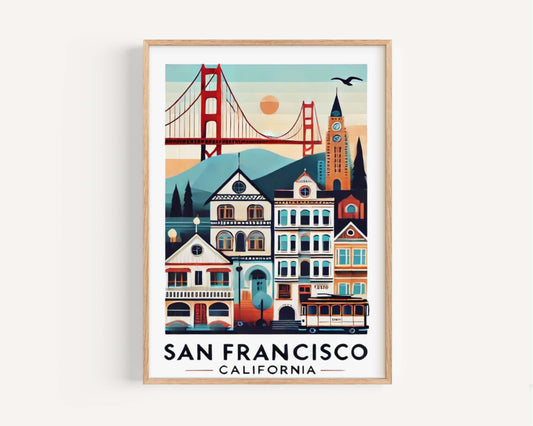 San Francisco Print Wall Art - California Travel Decor, Housewarming & College Gift, Modern Cityscape Home Decoration