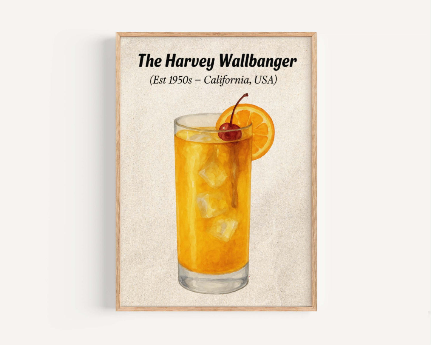 Harvey Wallbanger Cocktail Artwork, Orange Drink Art, 70s Cocktail Print, Galliano Poster, Tall Drink Wall Art, Retro Mixology Poster