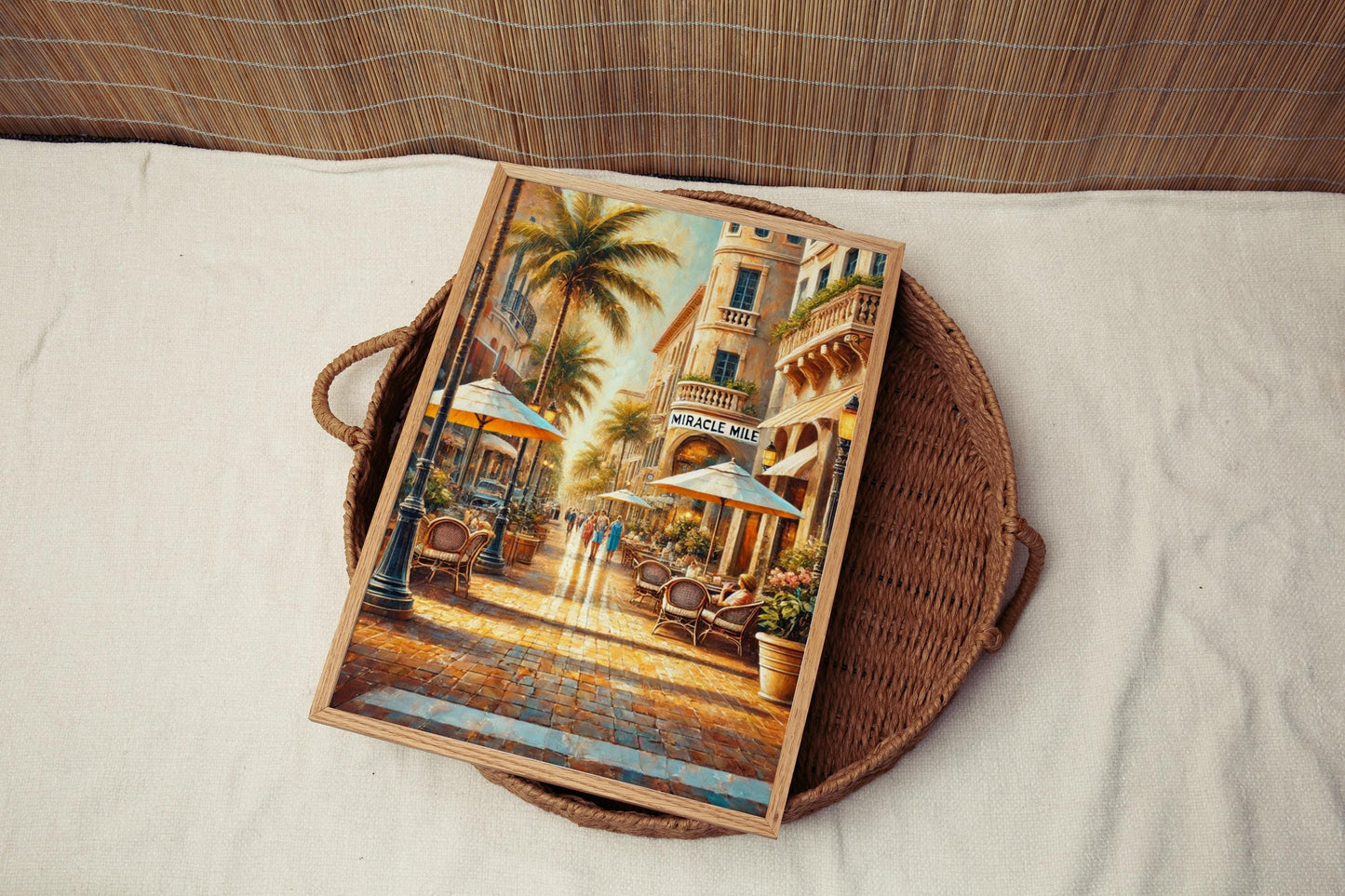 Miracle Mile Wall Art, Coral Gables Florida Print, Mediterranean Street Scene, Travel Poster, Housewarming Gift, Florida Art, Personalized
