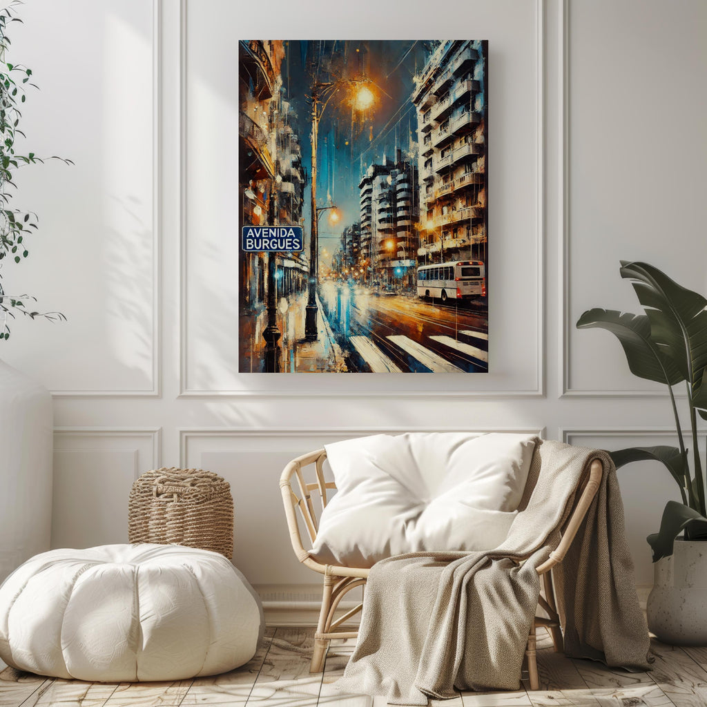 Avenida Burgues Oil Painting Art Print: Montevideo Uruguay Street Sign Travel Poster