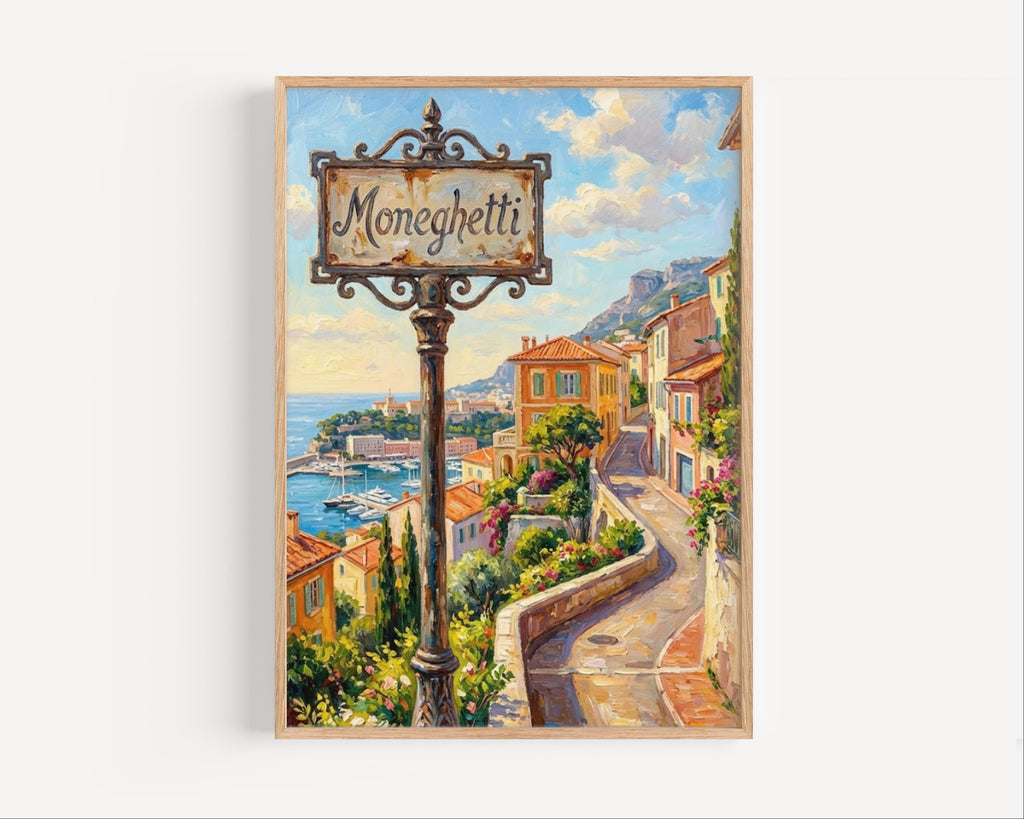 Moneghetti Wall Art Print: Scenic Monaco Hillside Travel Poster