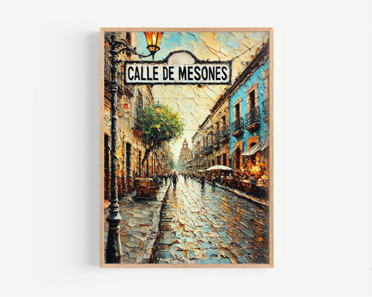 Mexico Calle de Mesones Wall Art Print - Colorful Mexico City Travel Poster, Unique Housewarming Decor & Mexico Gift Illustration