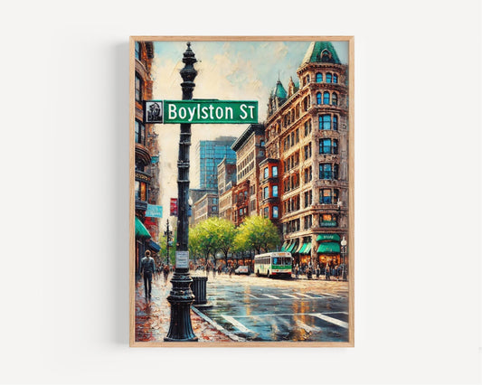 Boylston Street Wall Art Boston Print Massachusetts Cityscape Travel Poster Gift for Marathons Home Office Decor