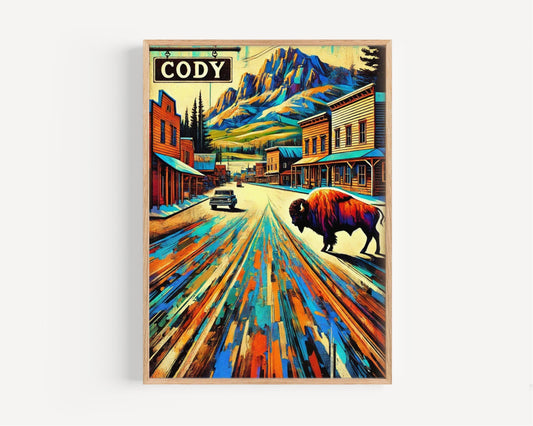 Wyoming Cody Wall Art Print, Travel Poster & Gift, USA Souvenir, Housewarming Decor, Wyoming State Map Artwork, Rustic Home Accent