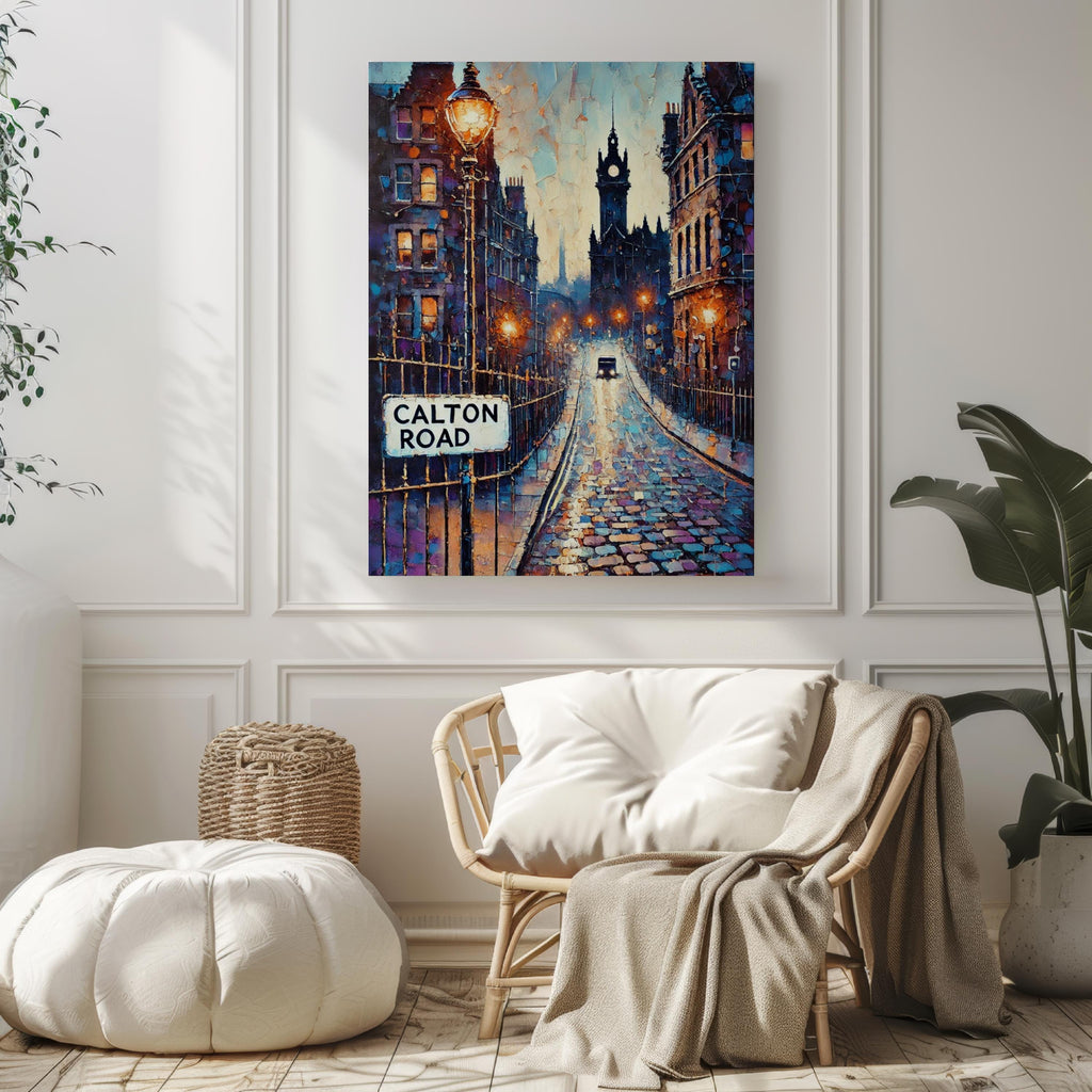 Calton Road Oil Painting Art Print: Edinburgh Scotland Street Sign Travel Poster