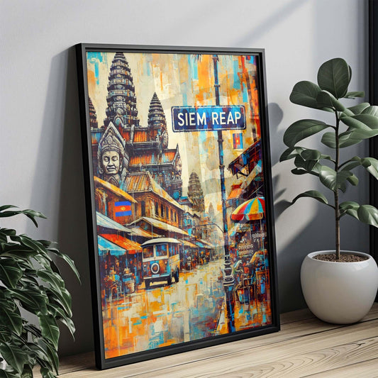 Cambodia Art Siem Reap Wall Art Print – Travel Poster, Housewarming Gift, Cambodia Travel Decor, Siem Reap Souvenir, Vintage Style Poster