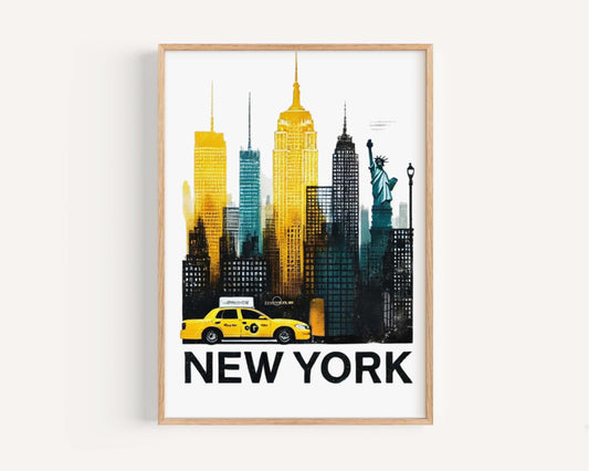 New York Art Wall Print: NYC Skyline Travel Poster, City Decor, New York City Gift for Home, Office, Dorm & Housewarming