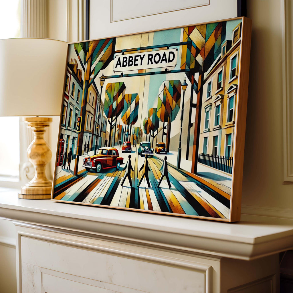 Abbey Road Wall Art Cubism Print, London Travel Poster, UK Gift, United Kingdom Home Decor, Housewarming Artwork, Modern Travel Print