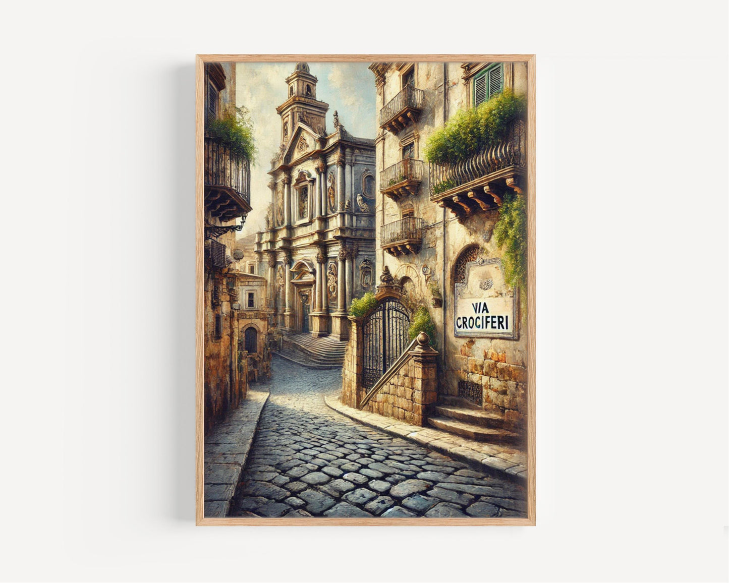 Via Crociferi Catania Italy Art Print, Baroque Street Scene