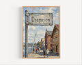 Drammen Oil Painting Art Print: Norway Riverside Street Sign Travel Poster