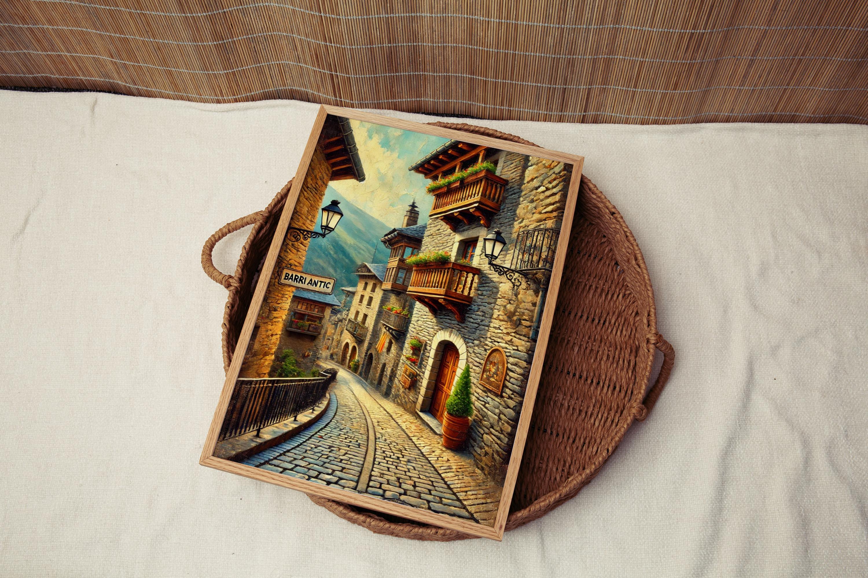 Barri Antic Oil Painting Art Print: Barcelona Old Town Travel Poster