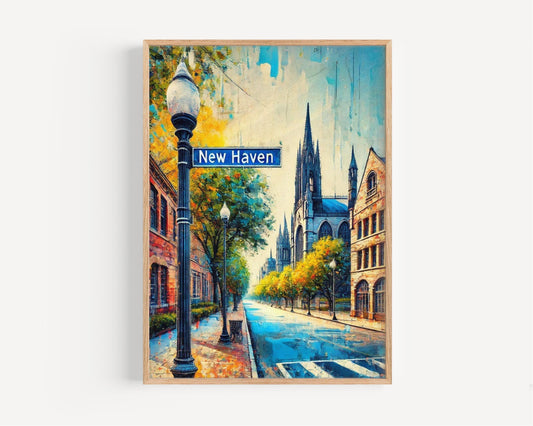 Connecticut New Haven Wall Art Print - Travel Poster, Connecticut Gift & Housewarming Decor, USA American