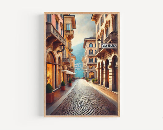 Lugano Wall Art Print: Via Nassa Travel Poster, Switzerland Souvenir & Housewarming Gift, Modern Lugano Decor