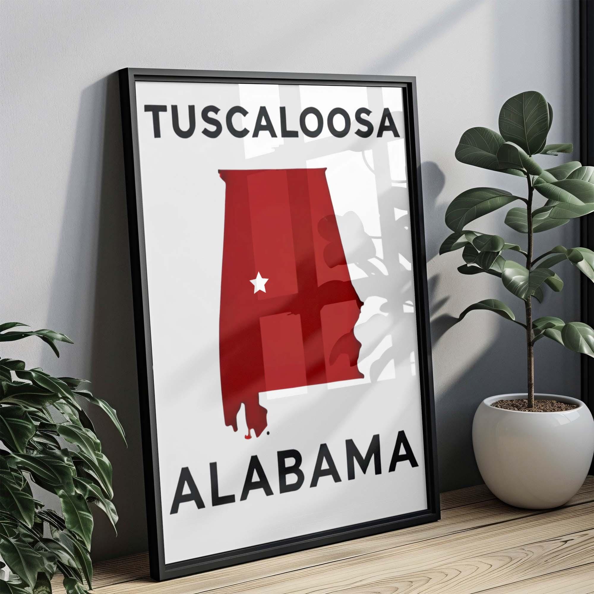 Tuscaloosa Print Alabama Wall Art Map Travel Decor College Gift Housewarming AL Artwork